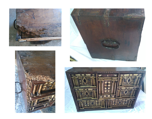 Bargueño de madera, hueso y pan de oro