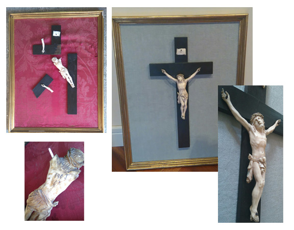 Cristo de marfil sobre cruz de madera