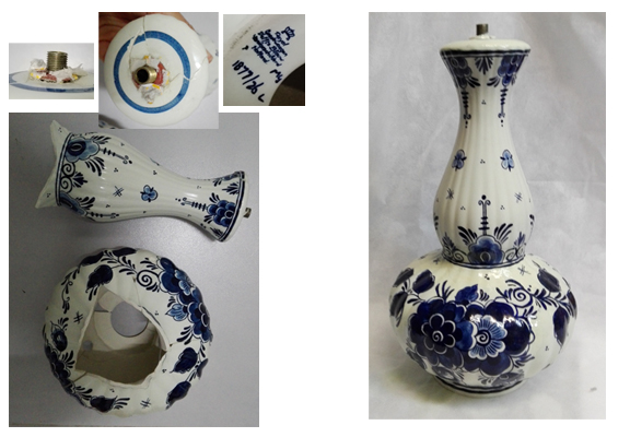 Lámpara de cerámica blanca y azul holandesa