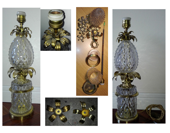 Lámpara vintage de cristal y bronce dorado