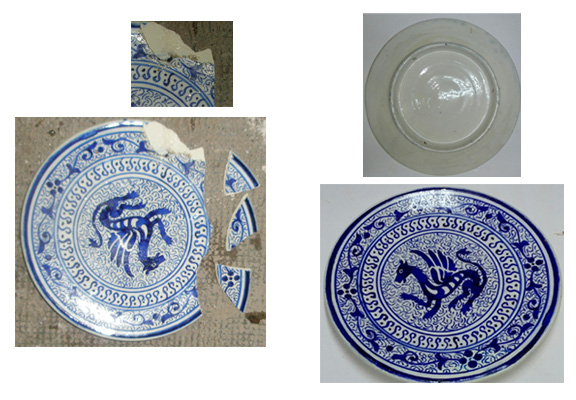 Plato de cerámica esmaltado en azul y blanco