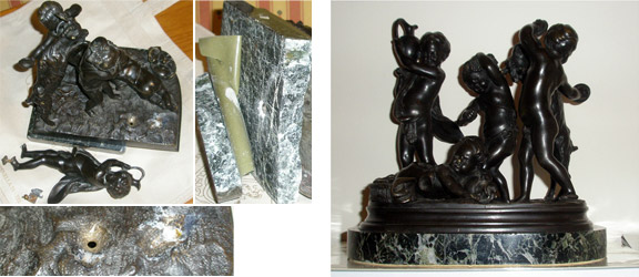 Restauración escultura de bronce y peana de mármol
