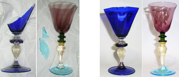 Restauración de copas de cristal de Murano